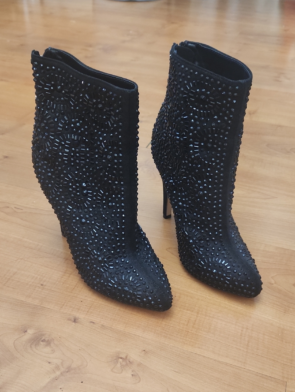 Lauren Lorraine Black Studded Pointed-Toe Ankle Boots